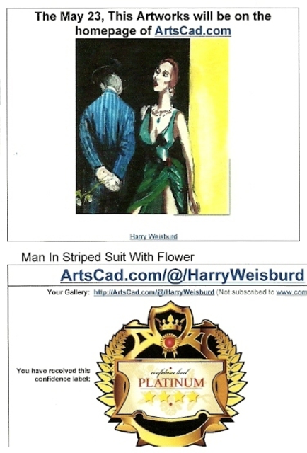 Artist Harry Weisburd. 'Man In Striped Suite With Flower' Artwork Image, Created in 2012, Original Pottery. #art #artist