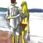 Red Bikini Couple On The Beach By Harry Weisburd