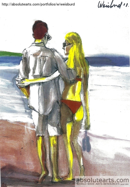 Artist Harry Weisburd. 'Red Bikini Couple On The Beach' Artwork Image, Created in 2011, Original Pottery. #art #artist