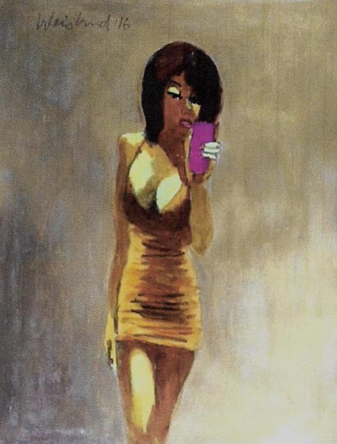 Artist Harry Weisburd. 'Selfie Woman In Gold Dress' Artwork Image, Created in 2016, Original Pottery. #art #artist