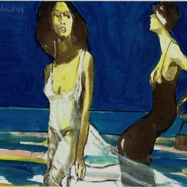 Two Women On The Beach By Harry Weisburd