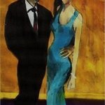 Woman In Blue Dress With Man  By Harry Weisburd