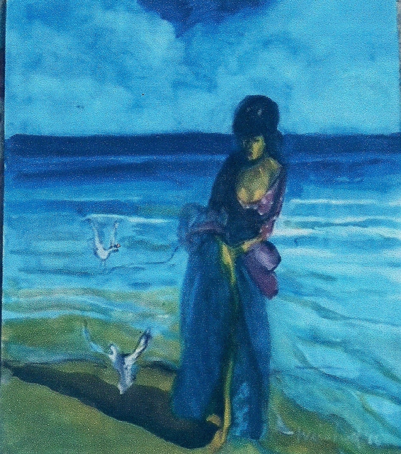 Artist Harry Weisburd. 'Woman In Long Dress With Seagulls ' Artwork Image, Created in 2010, Original Pottery. #art #artist