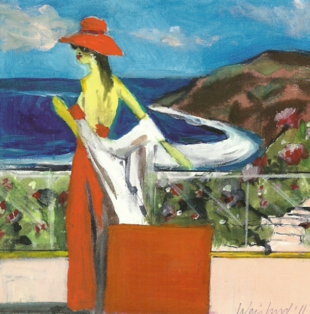 Harry Weisburd  'Woman In Orange Dress By The Sea 3D', created in 2012, Original Pottery.