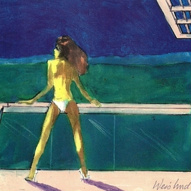 Woman In White Bikini On Home Deck 3D By Harry Weisburd
