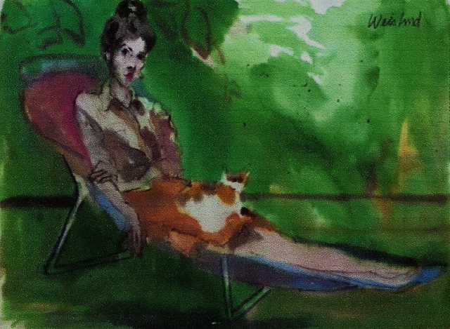 Harry Weisburd  'Woman With Cat', created in 2015, Original Pottery.