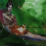 Woman With Cat On Lap  By Harry Weisburd