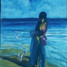 Woman  in Long Dress with Seagulls By Harry Weisburd