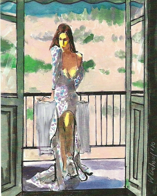 Harry Weisburd  'Woman In Blue Print Dress On Balcony', created in 2010, Original Pottery.
