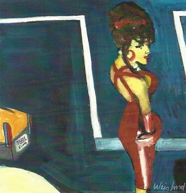 Harry Weisburd  'Woman In Red Dress Crossing Street 3D', created in 2011, Original Pottery.