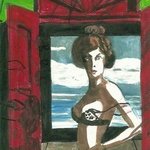 Woman in Red Shutters Window  3D By Harry Weisburd