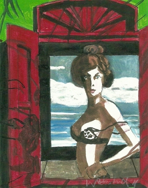 Artist Harry Weisburd. 'Woman In Red Shutters Window  3D' Artwork Image, Created in 2011, Original Pottery. #art #artist