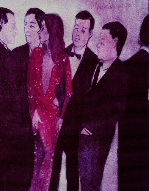 Artist Harry Weisburd. 'Woman In Sparkling Red Dress With Men ' Artwork Image, Created in 2015, Original Pottery. #art #artist