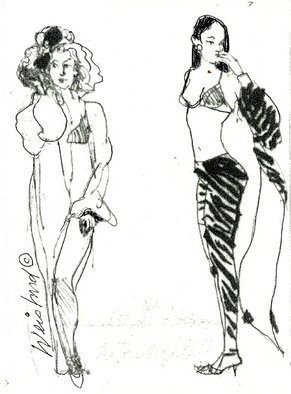 Harry Weisburd: 'Zebra Tights', 2000 Pen Drawing, Figurative.   women, female, lingerie, erotic, females,  sensual, limited edition print of 50, signed and numbered by the artist, unframed  $100 each.                                                                   ...