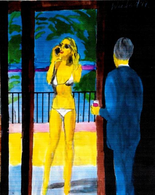 Artist Harry Weisburd. 'Bikini Babe With Cell Phone' Artwork Image, Created in 2017, Original Pottery. #art #artist