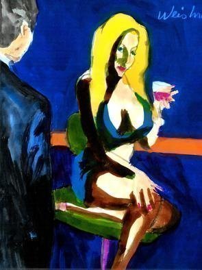 Harry Weisburd: 'blonde bar fly happy hour', 2019 Watercolor, Representational. Blonde woman sitting at a bar  during Happy Hour...
