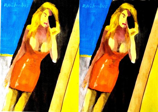 Artist Harry Weisburd. 'Double Orange Dress Selfie' Artwork Image, Created in 2015, Original Pottery. #art #artist