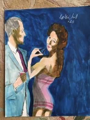 Harry Weisburd: 'happy hour sexy woman', 2020 Watercolor, Figurative. PenInk and Watercolor  Looking. FoR Love. And. Romance. Happy. Hour...