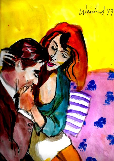 Artist Harry Weisburd. 'Loving Couple' Artwork Image, Created in 2019, Original Pottery. #art #artist