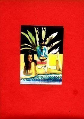Harry Weisburd: 'poolside bikini babe', 2016 Watercolor, People. Woman in a bikini with a man sitting by a pool...