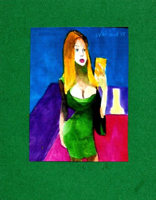 Artist Harry Weisburd. 'Selfie In Green Dress' Artwork Image, Created in 2018, Original Pottery. #art #artist