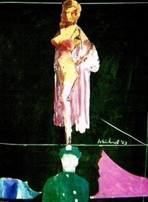 Harry Weisburd: 'stop in the name of the law', 2003 Watercolor, Figurative. Stripper  with police trying to stop act...