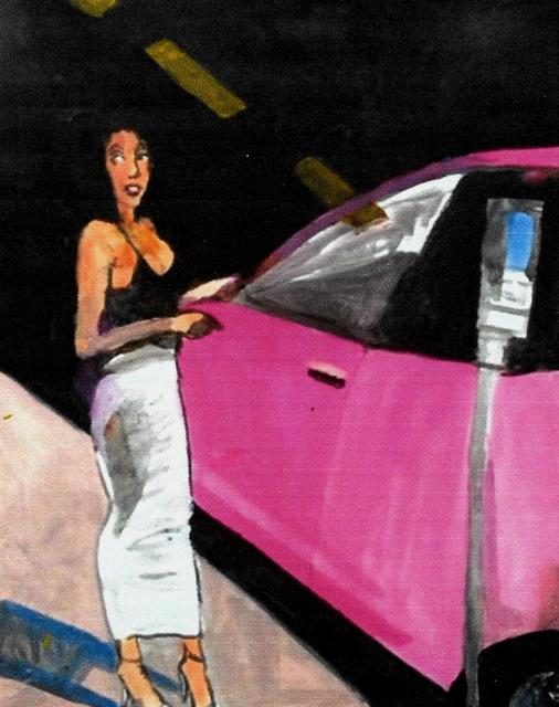 Artist Harry Weisburd. 'Street Walker Pink Car' Artwork Image, Created in 2018, Original Pottery. #art #artist