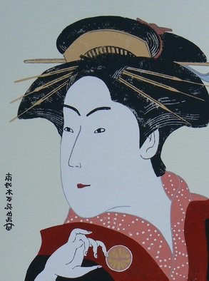 Pim Van Der Wel: 'Heisei5', 2012 Linoleum Cut, Portrait.   A portrait based on a 18th century Japanese woodcut of a actor.     ...