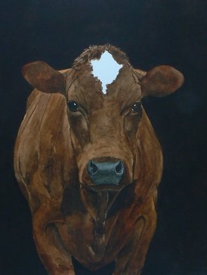 Pim Van Der Wel: 'Sietske 3', 2010 Watercolor, Animals.    A portrait of a beautiful young cow. ...