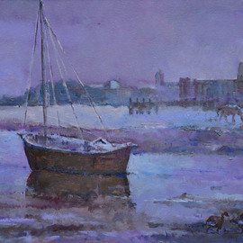 David Welsh: 'Norfolk Boat', 2013 Oil Painting, Boating. Artist Description:  A boat in Norfolk, East Anglia, England. Mauve. ...