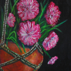 Wendy Goerl: 'Hanging Pretties', 2013 Acrylic Painting, Floral. Artist Description:  Pink flowers ina a terra cotta hanging basket. ...