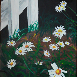 Wendy Goerl: 'Sunshine in the Shade', 2012 Acrylic Painting, Floral. Artist Description:  Daisies planted along the old judges'stand ( commonly called the gazebo) at Heritage House Park, Shawano, WI.  On backstapled canvas for display with or without frame.   ...
