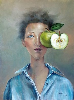 Wenli Liu: 'temptation green', 2018 Oil Painting, Figurative. By painting expressionist portraits in oil, I aim to mirror this dilemma, and how those temptations can obscure the path to our ultimate destination.It is the most direct way to express my thoughts and self consciousness about what lies ahead for me. ...