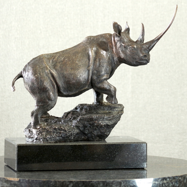 Willem Botha  'Waiwai The Black Rhino', created in 2022, Original Sculpture Bronze.