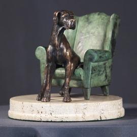 Willem Botha: 'rex on his chair', 2020 Bronze Sculpture, Animals. Artist Description: Sculpture Bronze on Stone.  Great Dane - Rex and his chair.  These sculptures have an Limited Edition of 15.  Bronze.  Size 25WX15HX25Dcm.  Ships in a box...