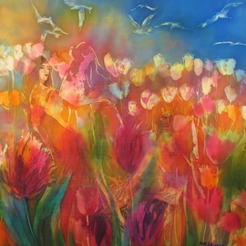 Will Kellermann: 'Flowerpower', 2008 Other Painting, Floral. Artist Description:  silkcolor, painting on silk, bright colors, impressionism ...
