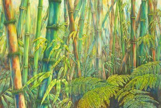 Deborah Wilson: 'Menehune', 2010 Giclee, Botanical.   bamboo, menehune, botanical, hawaiiana, tropical.  Menehune is a scene depicting a forest of bamboo.  However, those who look carefully will be rewarded with a glimpse of the elusive menehune. This gicle' e print is produced on archival canvas and coated with a protective coating.  It is hand- signed and embellished...