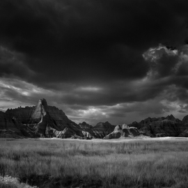 George Wilson: 'Approaching Storm ', 2016 Black and White Photograph, Landscape. Artist Description:  Infrared Black and White Landscape at Vulture Peak, Badlands National Park, SD - printed on a 1/ 16 aluminum sheet and mounted with a metal easel or float mount so they are ready to display as soon as they arrive...
