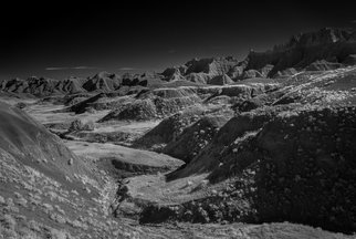 George Wilson: 'Dry Riverbed', 2016 Black and White Photograph, Landscape.   Infrared Black and White Landscape at Yellow Mounds, Badlands National Park, SD - printed on a 116 aluminum sheet and mounted with a metal easel or float mount so they are ready to display as soon as they arrive   ...