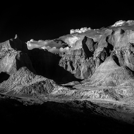 George Wilson: 'Norbeck Pass Badlands NP', 2016 Black and White Photograph, Landscape. Artist Description:  Infrared Black and White Landscape at Norbeck Pass, Badlands National Park, SD - printed on a 1/ 16 aluminum sheet and mounted with a metal easel or float mount so they are ready to display as soon as they arrive...