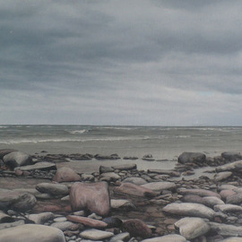 Peter Winberg: 'Aleklinta', 2009 Oil Painting, Seascape. Artist Description:  Painted: 2009. Size: 41x33cmThe motif is from the island Oland. From a photo taken by Eddie Alestedt.www. stockholmsbilder. se ...