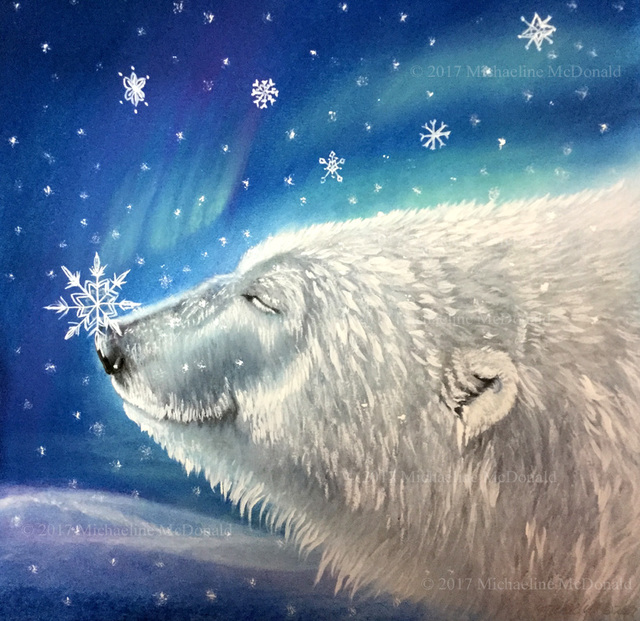 Artist Michaeline Mcdonald. 'Polar Bear Snowflakes' Artwork Image, Created in 2017, Original Pastel. #art #artist