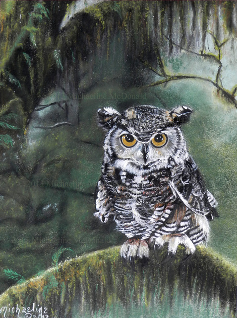 Michaeline Mcdonald  'Watcher In The Woods', created in 2011, Original Pastel.