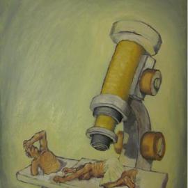 Wendy Lippincott: 'An Examination of Misery', 2011 Oil Painting, Satire. Artist Description:  Microscope, misery  ...
