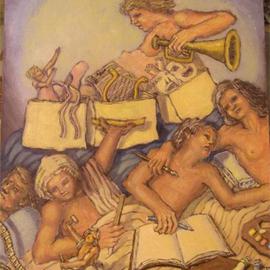Wendy Lippincott: 'Fate Handing Out the Gifts of the Arts', 2005 Oil Painting, Mythology. Artist Description: Fate is Handing out Precious Gifts...