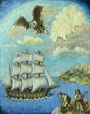 Wendy Lippincott: 'age of adventure', 2023 Oil Painting, Beach. Age of Adventure with Sailing Ships Exploring the Caribbean and Pirates ...