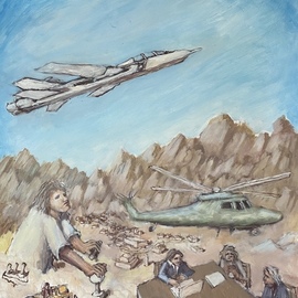Wendy Lippincott: 'remote sensing', 2022 Oil Painting, Military. Artist Description: Remote Sensing, War, Military, drones, ...