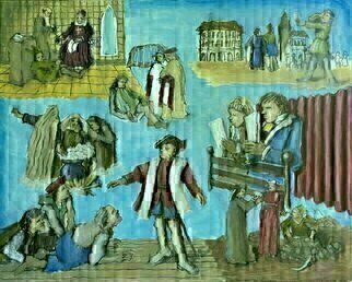 Wendy Lippincott: 'the play is the thing', 2022 Oil Painting, Theater. A collage of Shakespeare s Plays...