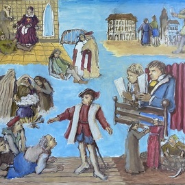 Wendy Lippincott: 'the play is the thing', 2022 Oil Painting, Theater. Artist Description: A collage of Shakespeare s Plays...