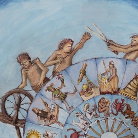 Wendy Lippincott: 'wheel of fortune', 2023 Oil Painting, Healing. Artist Description: Wheel of Fortune with Astronomical Star Signs and Tarot Signs...